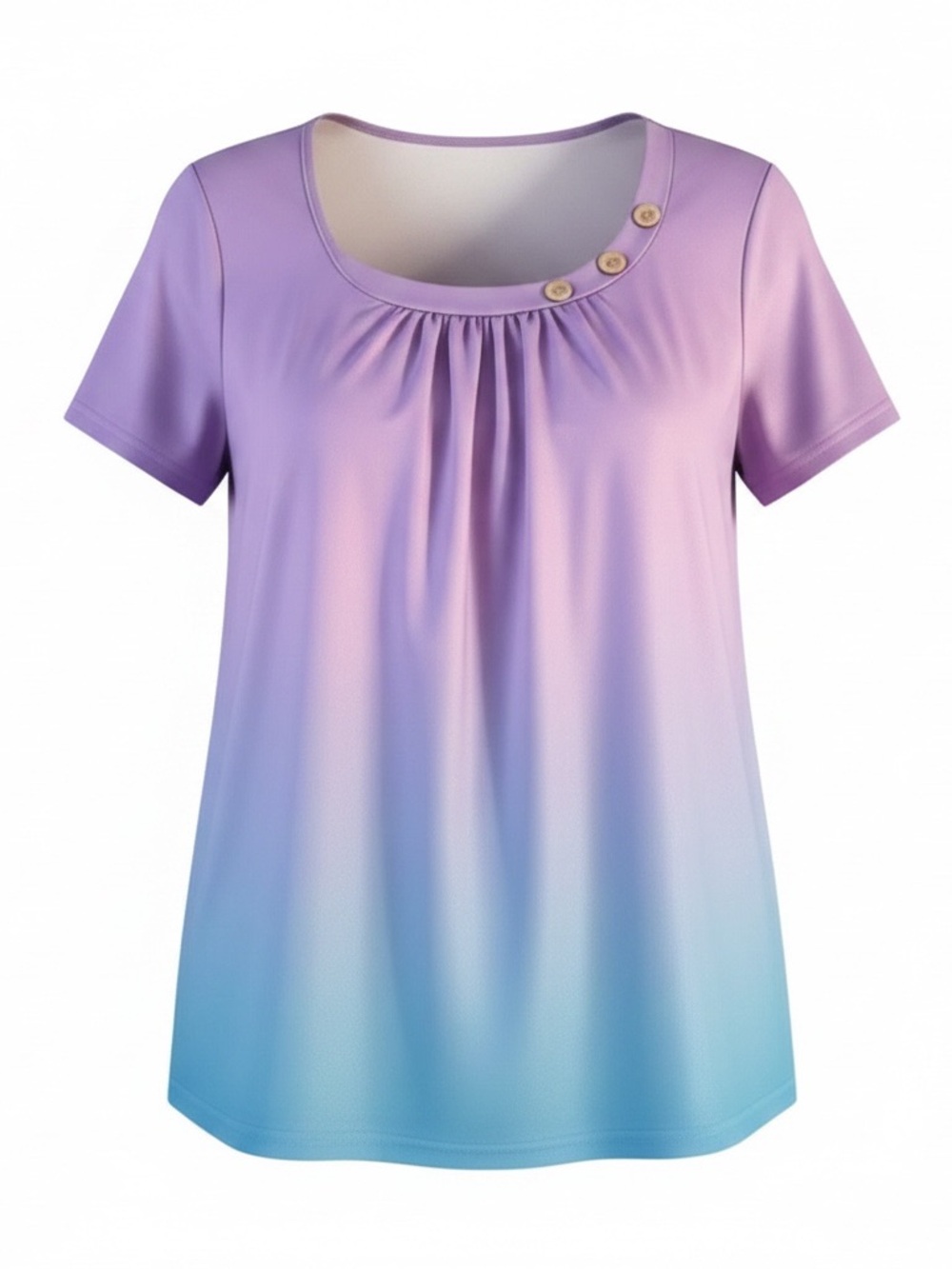 Lavender to Light Blue Ombre Short Sleeve Scoop Neck Top No size listed but 1X